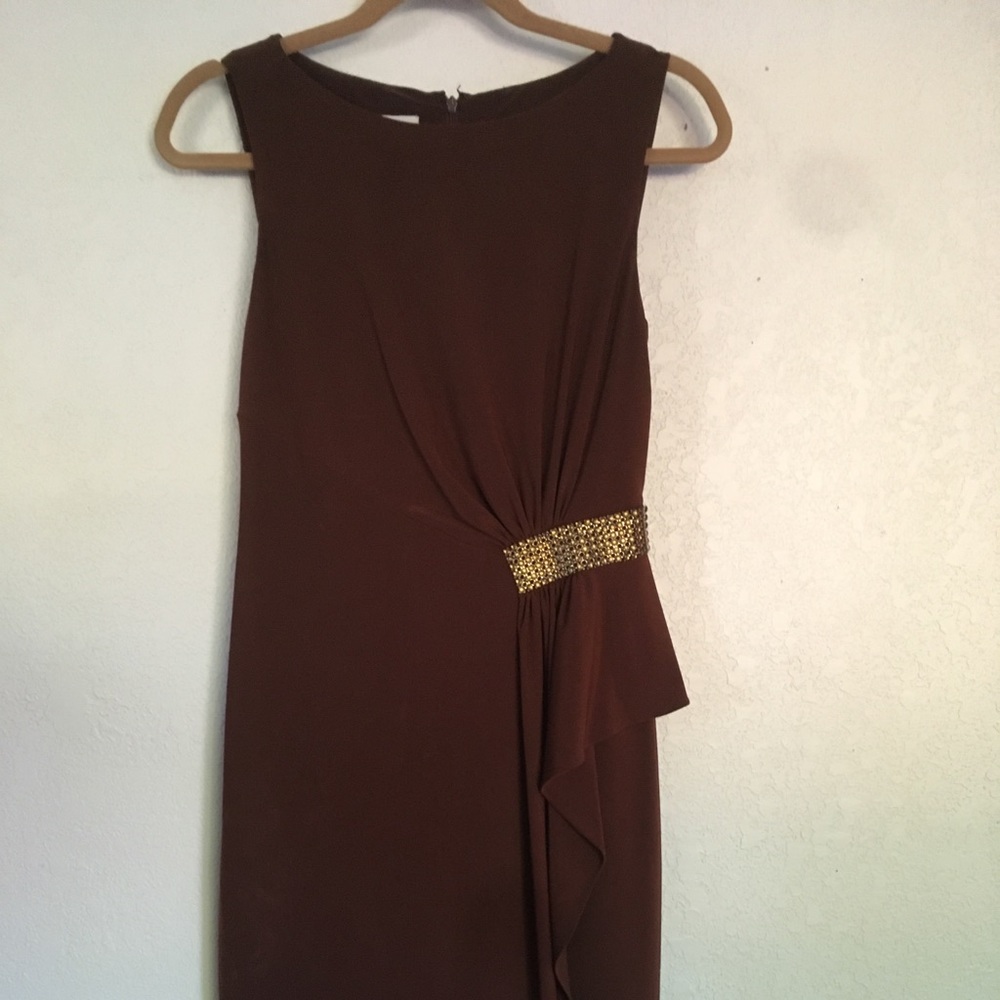 Anne Klein Sleeveless Brown Dress Embellish Size 4